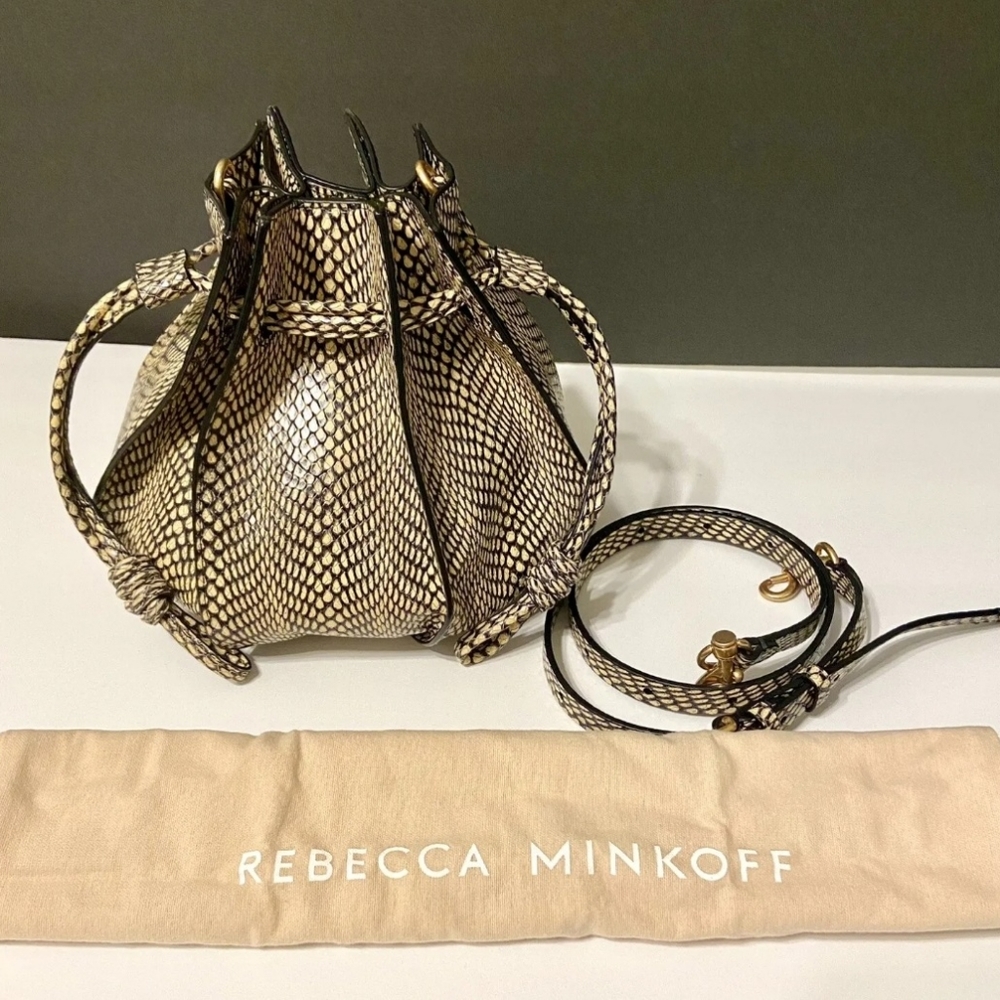 Rebecca Minkoff Crossbody Nanine Bucket Bag Natural Snake Shoulder Bag Purse